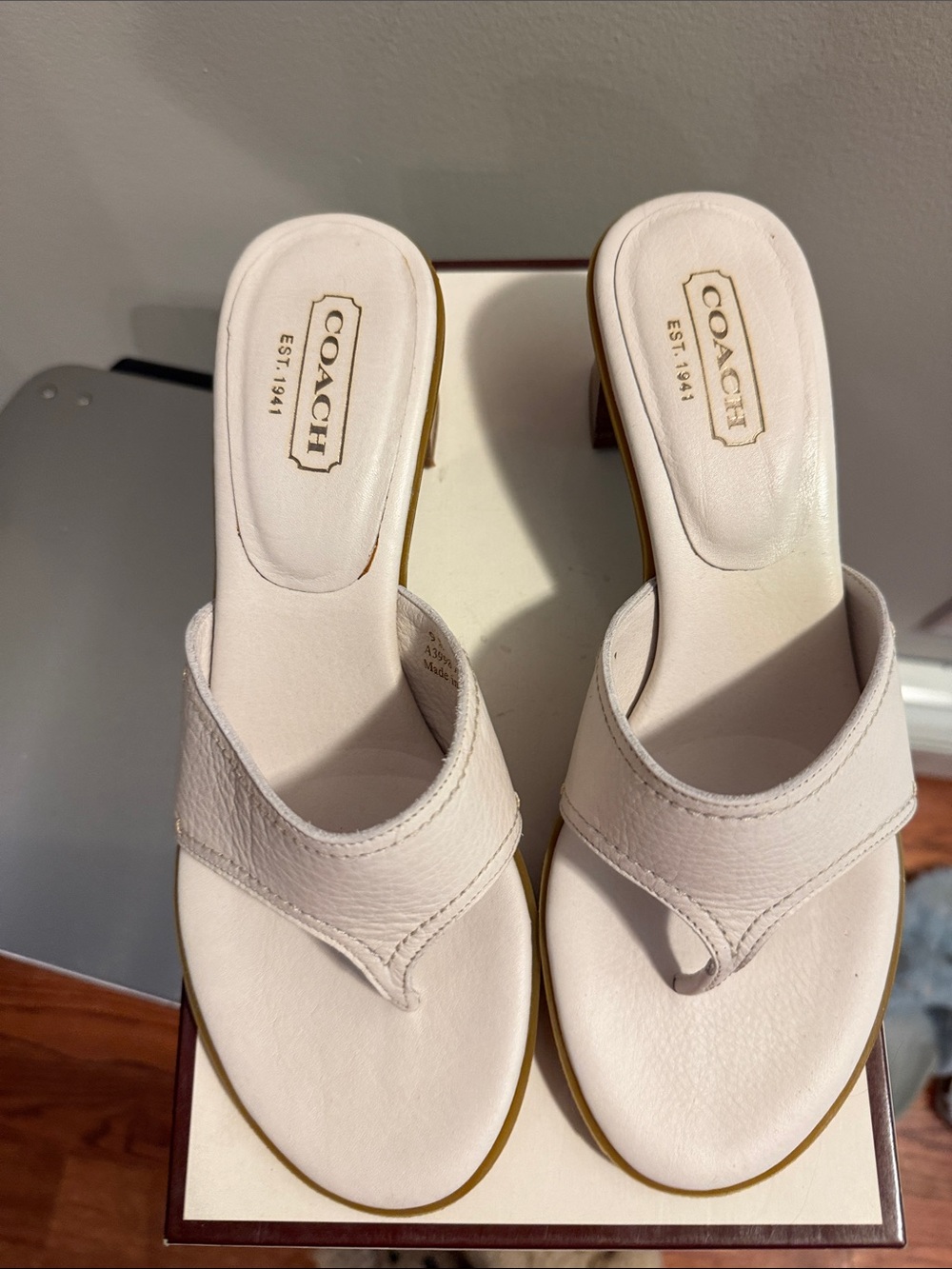 Coach White Leather Thong Mules
